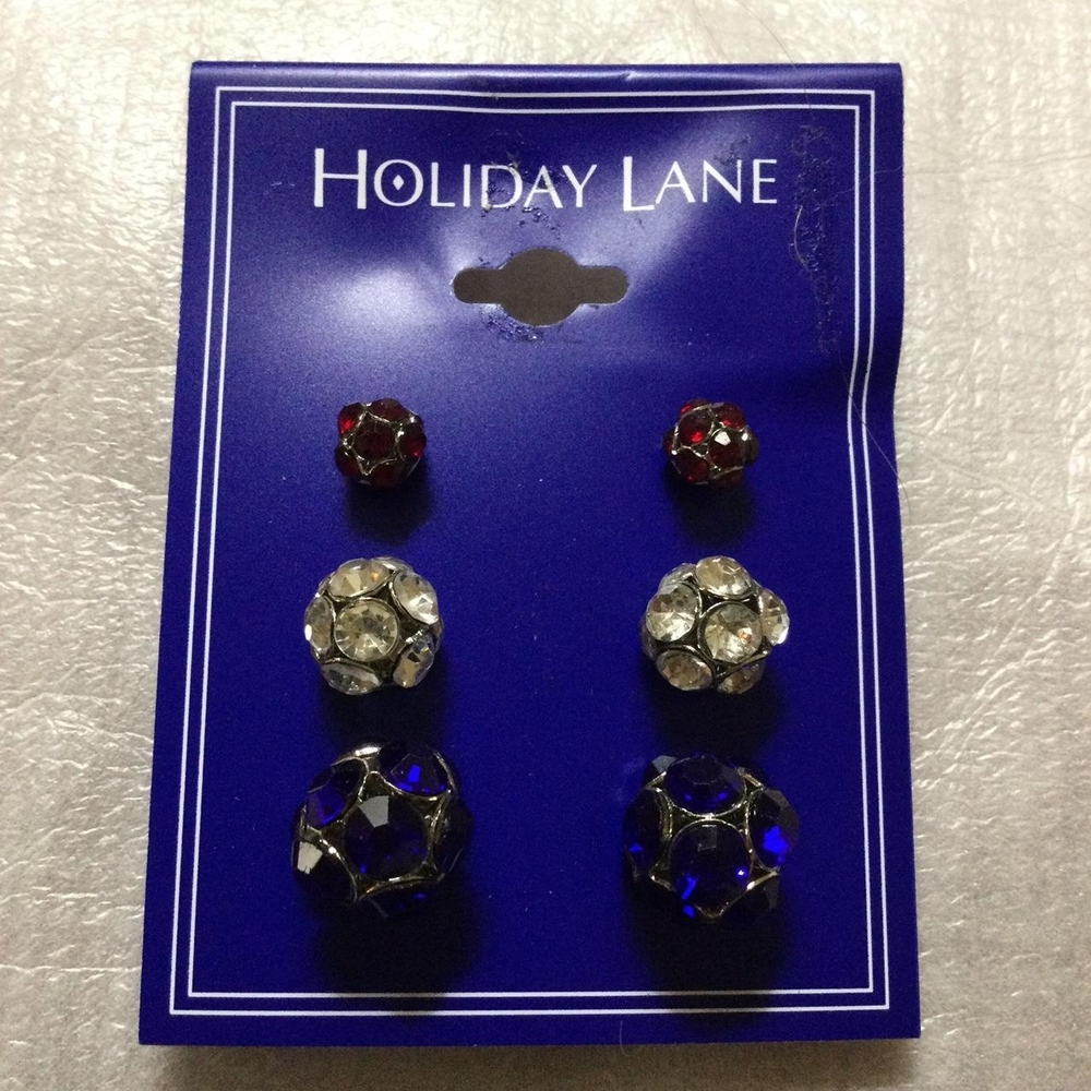 Festive Earring Set - Red, Silver, and Blue